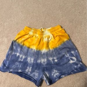 Blue and yellow tie dye shorts
